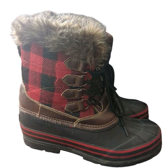Tamarack Thinsulate AK-112812-1 Women's 9 Winter Boot Black Red Plaid - Picture 2 of 7